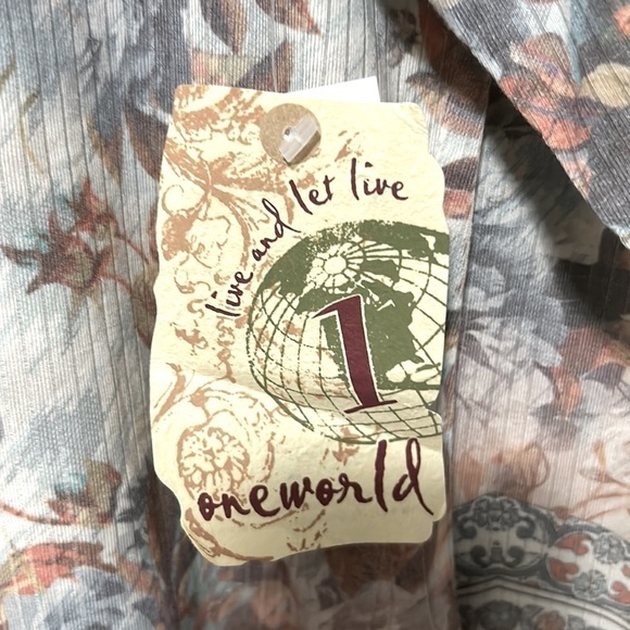 One World Live And Let Live Large Earth Tone Floral Long Sleeve Comfy Top Large - Picture 7 of 9